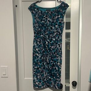 Connected Apparel Teal and Black Midi Dress